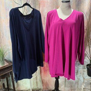 📌Roaman's 2 V-Neckline Cotton Long Sleeves Basic Tops Size: 4X (34/36)